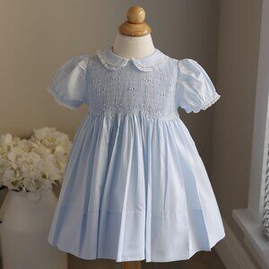 Blue Lacy Smocked Dress RARE DESIGN 24 Months Feltman Brothers Heirloom ADORABLE